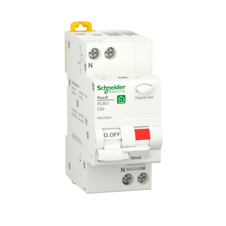 Выключатель автоматический дифференциального тока 1P+N С 20А 6000A 30мА тип АС RESI9 | R9D25620 | Schneider Electric