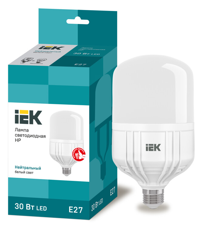 Лампа светодиодная LED 30Вт Е27 230В 4000К HP | LLE-HP-30-230-40-E27 | IEK
