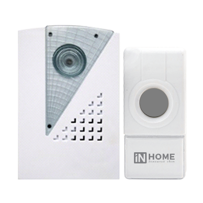 Звонок беспроводной ЗБ-7 32 мелодии 120м с кнопкой IP44 бело-серый | 4690612013350 | IN HOME