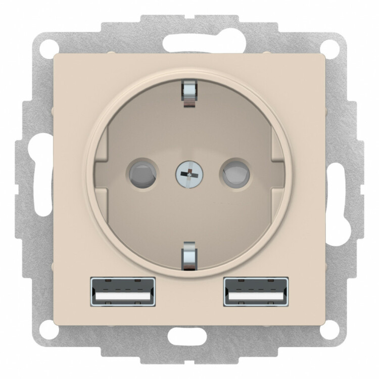 ATLASDESIGN Бежевый РОЗЕТКА 16А c 2 USB A+A, 5В/2,4А, 2х5В/1,2А, механизм | ATN000230 | SE