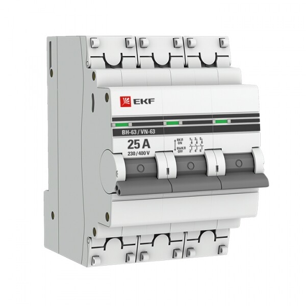 Выключатель нагрузки модульный ВН-63, 3P 25А EKF PROxima | SL63-3-25-pro | EKF