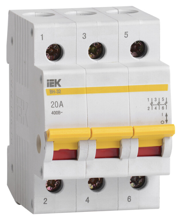 Выключатель нагрузки модульный (мини-рубильник) ВН-32 3Р 20А | MNV10-3-020 | IEK