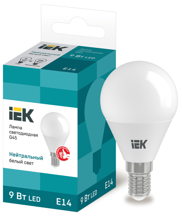 Лампа светодиодная LED 9Вт 230В 4000К E14 шар | LLE-G45-9-230-40-E14 | IEK