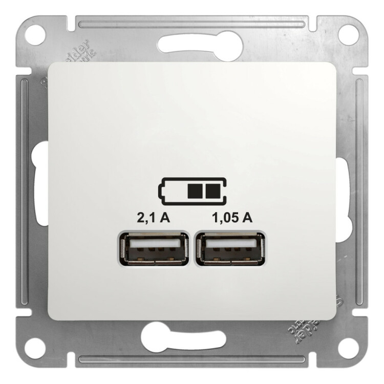 Glossa Белый USB Розетка, 5В/2100мА, 2х5В/1050мА, механизм | GSL000133 | SE