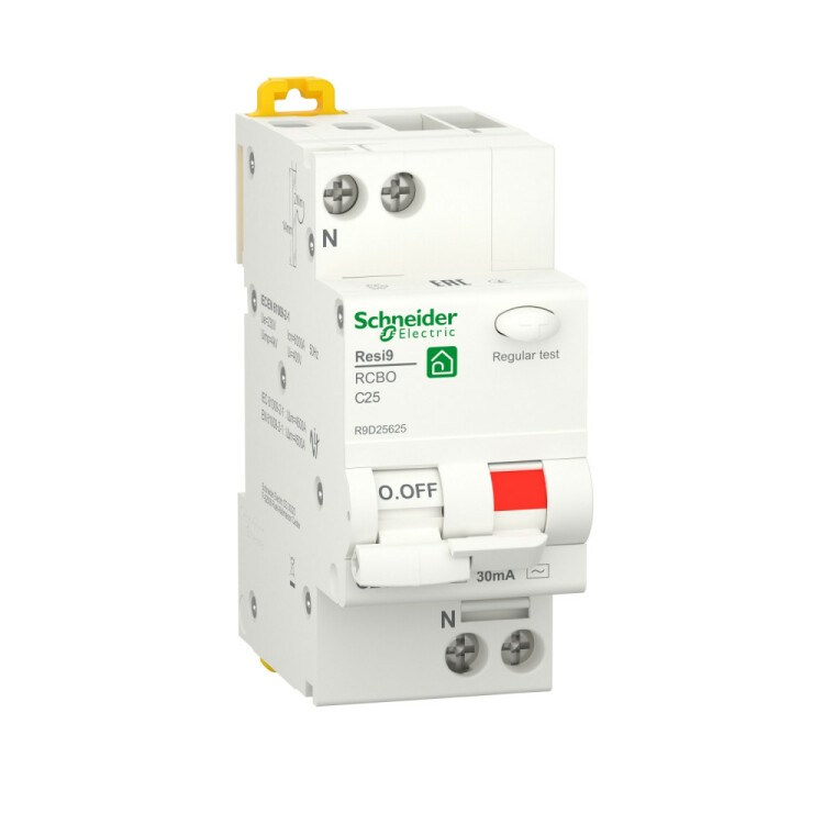 Выключатель автоматический дифференциального тока 1P+N С 25А 6000A 30мА тип АС RESI9 | R9D25625 | Schneider Electric