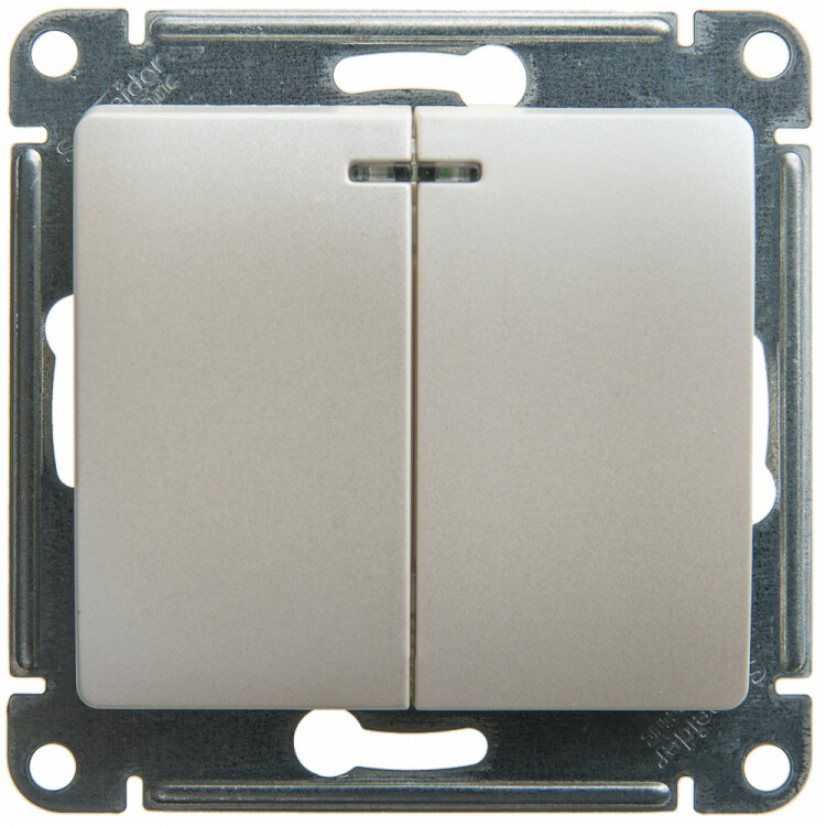Glossa Перламутр Выключатель 2-клавишный с подсветкой сх.5а, 10АХ | GSL000653 | SE