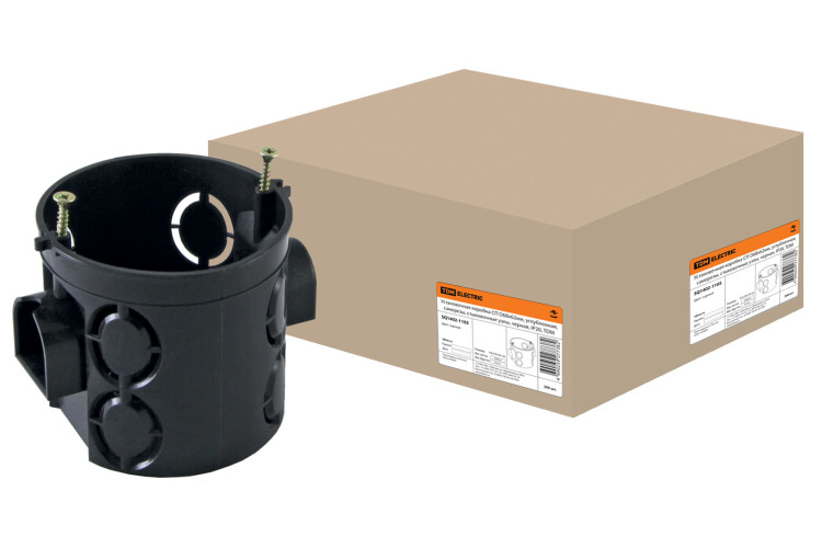 Коробка установочная 68х62 стыковочные узлы, черная с саморезами | SQ1402-1105 | TDM