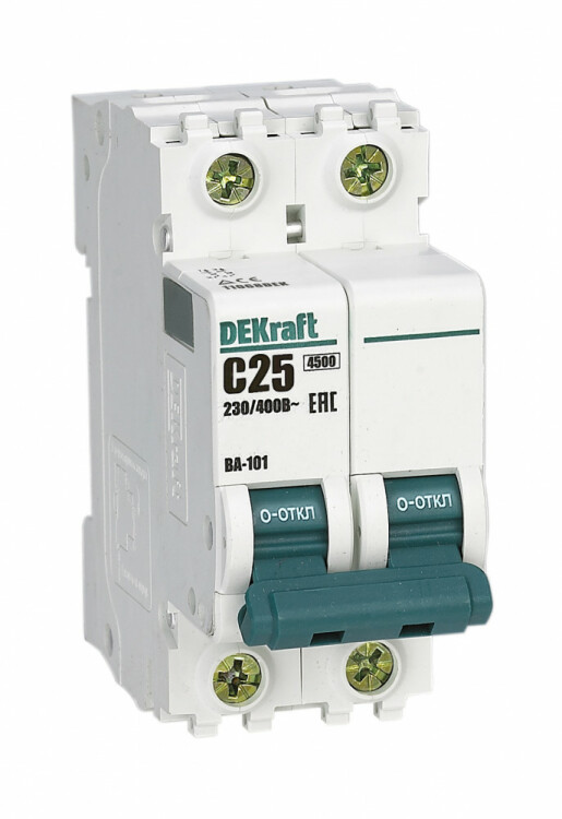 Выключатель автоматический двухполюсный ВА-101 25А C 4,5кА | 11068DEK | DEKraft
