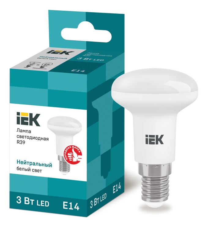 Лампа светодиодная LED 3Вт Е14 220В 4000К R39 рефлектор | LLE-R39-3-230-40-E14 | IEK