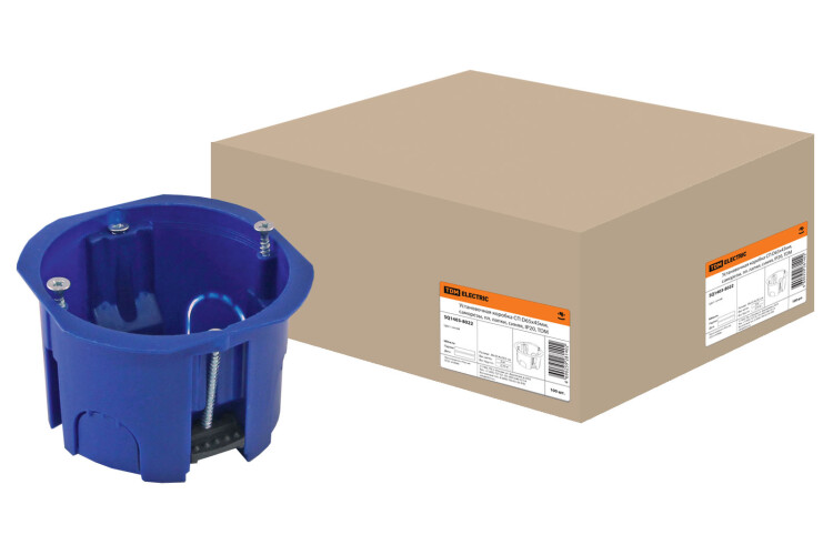 Коробка установочная 65х45 с саморезами, пластиковые лапки, синяя (для полых стен) | SQ1403-8022 | TDM
