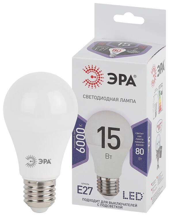 Лампа светодиодная LED 15Вт Е27 6000К smd A60-15W-860-E27 | Б0031396 | ЭРА