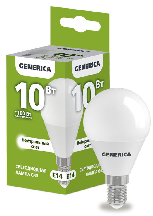 Лампа светодиодная G45 шар 10Вт 230В 4000К E14 GENERICA | LL-G45-10-230-40-E14-G | IEK