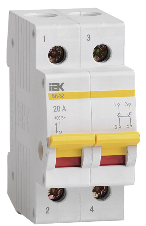 Выключатель нагрузки модульный (мини-рубильник) ВН-32 2Р 20А | MNV10-2-020 | IEK