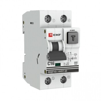 Выключатель автоматический дифференциального тока АВДТ-63 16А/ 30мА (характеристика C, электромеханический, тип AС) 6кА PROxima | DA63-16-30-AC | EKF