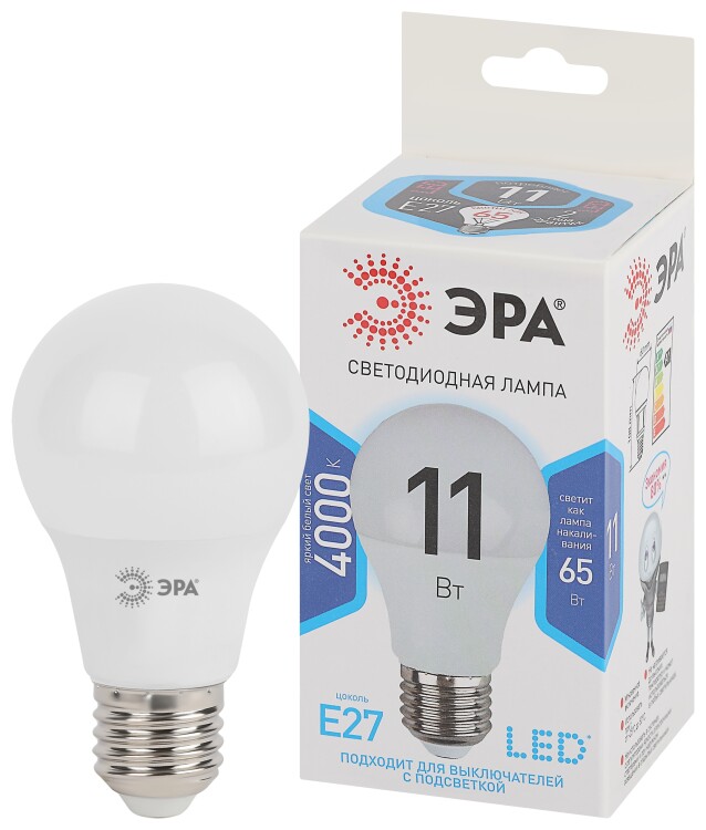 Лампа светодиодная LED 11Вт Е27 220В 4000К smd A60 шар | Б0029821 | ЭРА