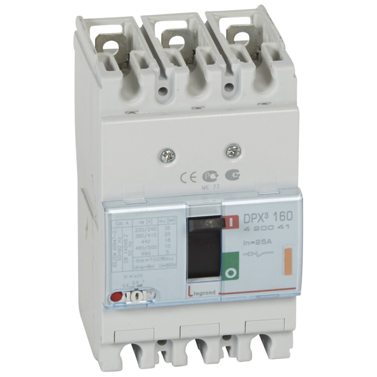 Автоматический выключатель DPX3 160 - термомагнитный расцепитель - 25 кА - 400 В~ - 3П - 25 А | 420041 | Legrand