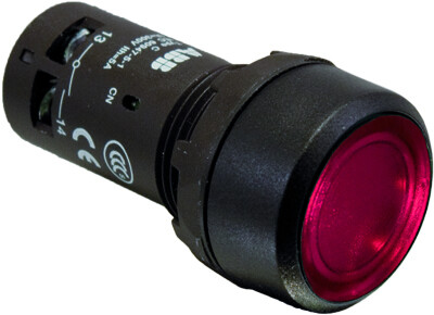 Кнопка с подсветкой CP1-13R-01 красная 220В AC/DC с плоской клавишей без фиксации 1НЗ | 1SFA619100R1341 | ABB