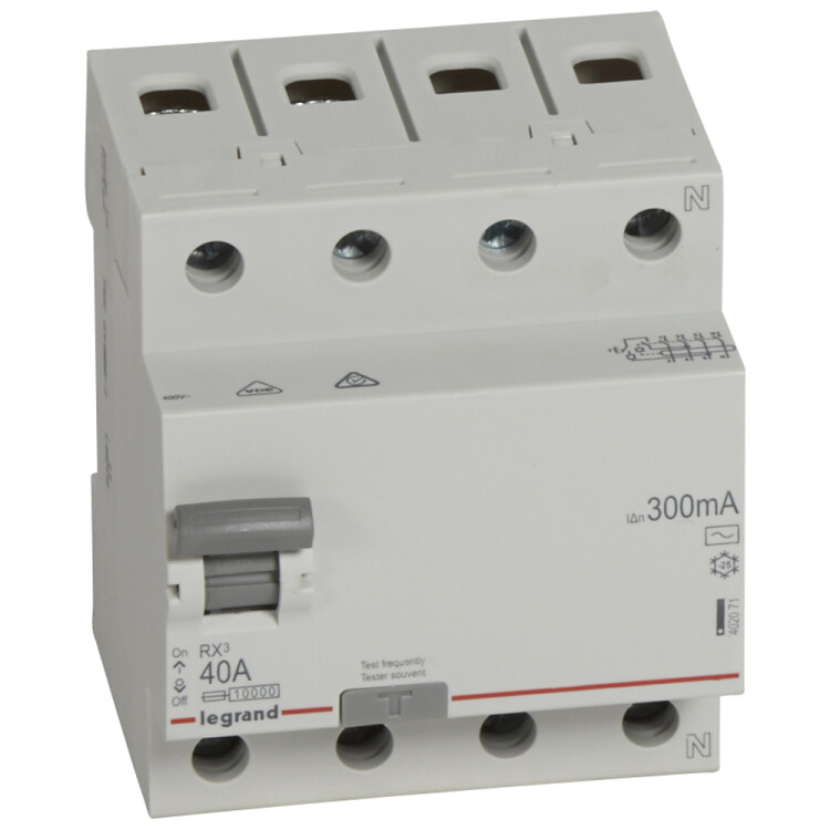 Выключатель дифференциальный (УЗО) RX3 4п 40А 300мА тип AC | 402071 | Legrand