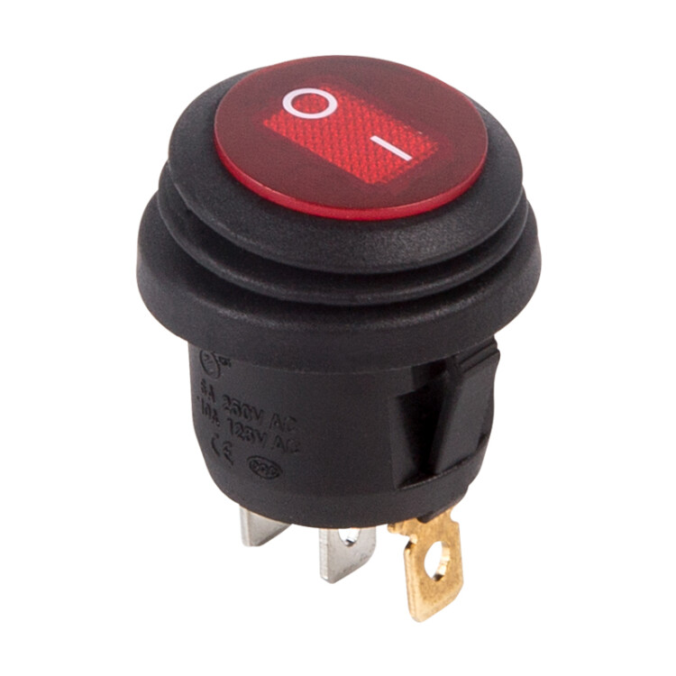 Выключатель клавишный круглый 250V 6А (3с) ON-OFF красный с подсветкой ВЛАГОЗАЩИТА | 36-2595 | REXANT