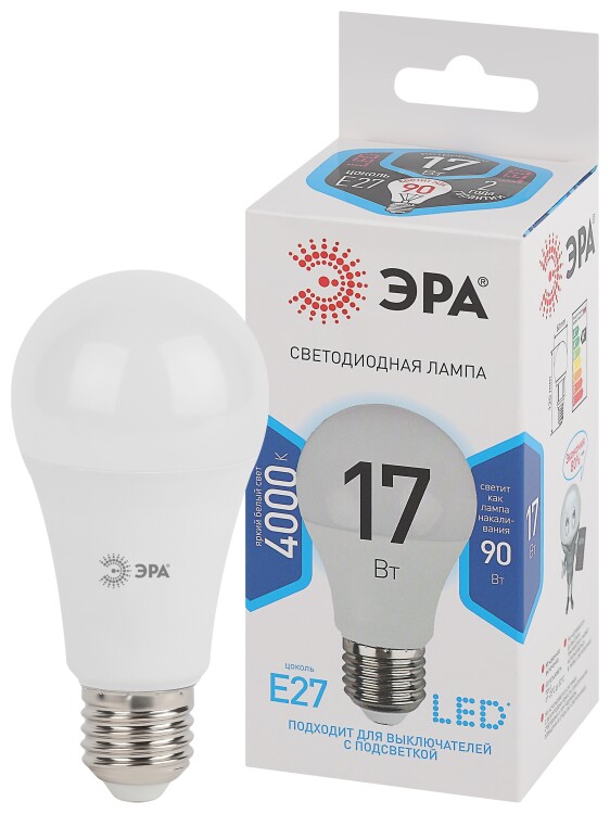 Лампа светодиодная LED 17Вт Е27 4000К A60-17W-840-E27 | Б0031700 | ЭРА
