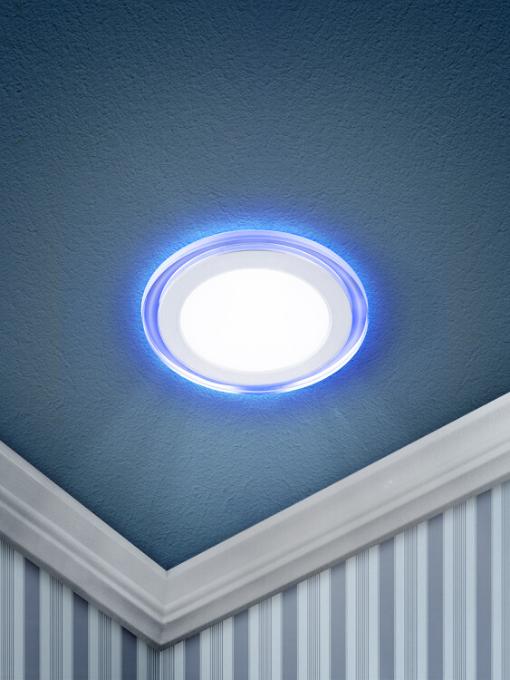 Светильник точечный встраиваемый светодиодный LED 3 6Вт 4000К белый круг с синей подсветкой| Б0017492 | ЭРА