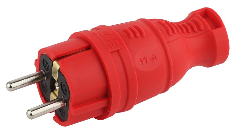 V8-RED-IP44 ЭРА Вилка каучуковая з/з прямая 16A IP44 красная | Б0044547 | ЭРА