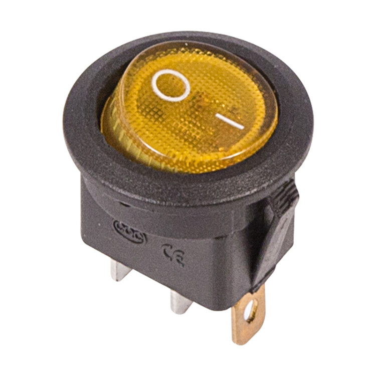 Выключатель клавишный круглый 250V 6А (3с) ON-OFF желтый с подсветкой | 36-2572 | REXANT