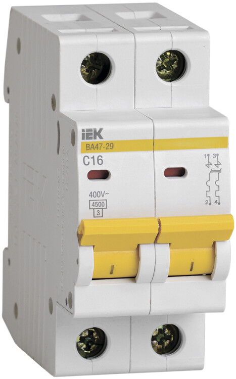 Выключатель автоматический двухполюсный ВА47-29 16А C 4,5кА | MVA20-2-016-C | IEK