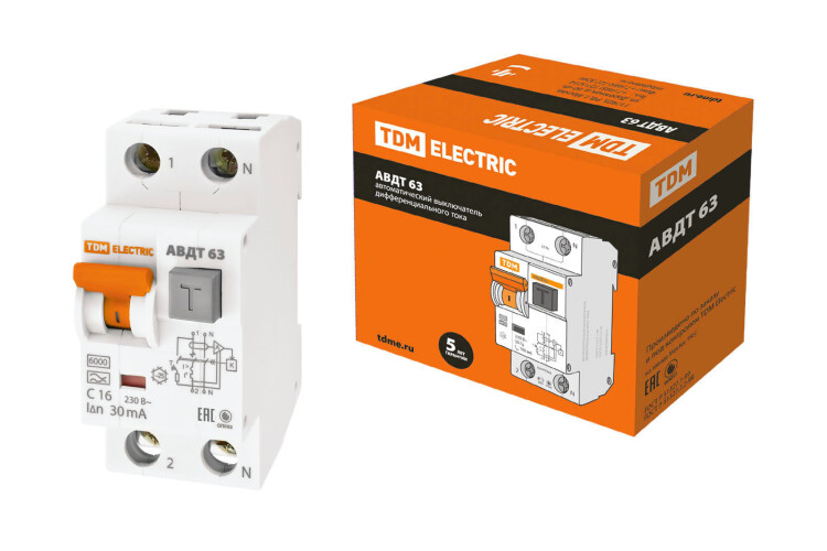 Выключатель автоматический дифференциального тока АВДТ 63 1п+N 16А C 30мА тип A | SQ0202-0002 | TDM
