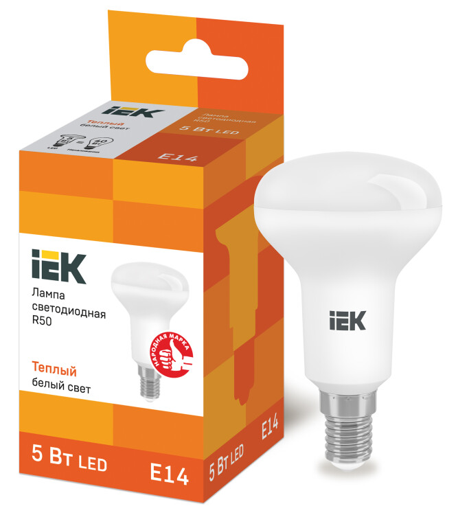 Лампа светодиодная LED 5Вт Е14 220В 3000К R50 рефлектор | LLE-R50-5-230-30-E14 | IEK