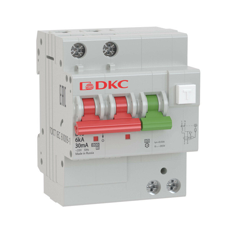 Выключатель автоматический дифференциального тока АВДТ с защитой от сверхтоков YON MDV63-22C16-A (2п, 30mA) 6kA | MDV63-22C16-A | DKC