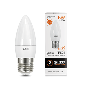 Лампа светодиодная LED 6Вт E27 220В 2700К Elementary свеча | 33216 | Gauss