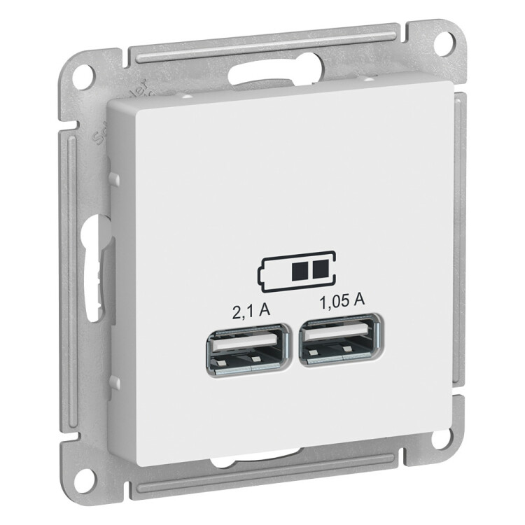 AtlasDesign Белый Розетка USB, 5В, 1 порт x 2,1 А, 2 порта х 1,05 А, механизм | ATN000133 | SE