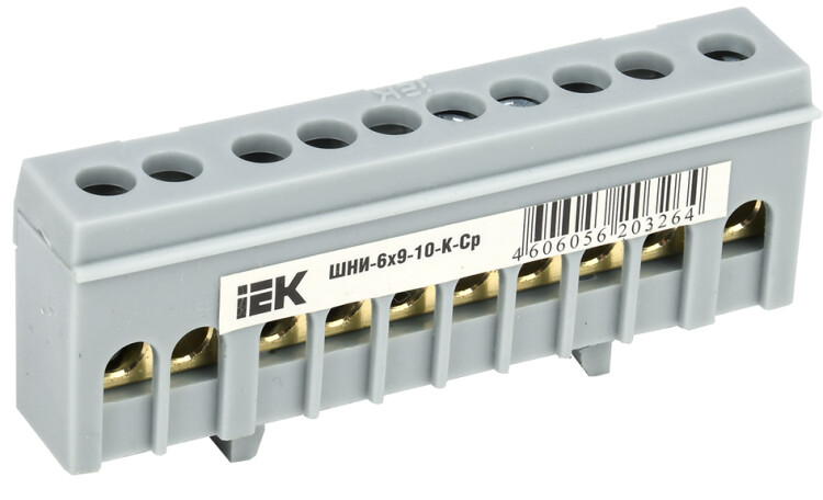 Шина L "фаза" в корпусном изоляторе на DIN-рейку ШНИ-6х9-10-К-Ср | YNN10-69-10KD-K02 | IEK