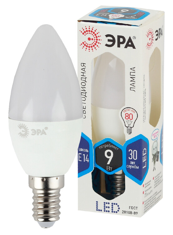 Лампа светодиодная LED 9Вт Е14 4000К СТАНДАРТ smd B35-9w-840-E14 свеча | Б0027970 | ЭРА
