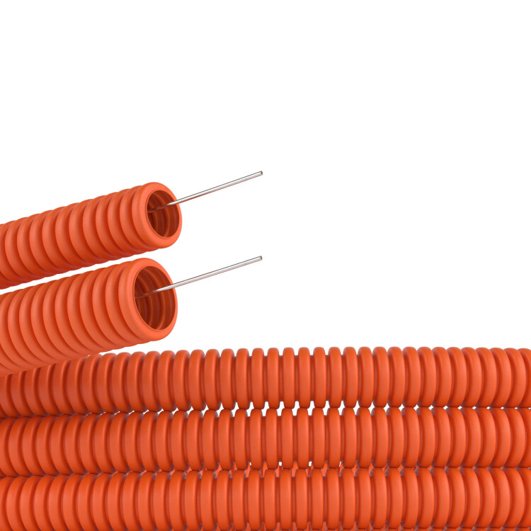 Труба гибкая гофрированная ПНД 16мм с протяжкой лёгкая (100м) оранжевый | 71916 | DKC