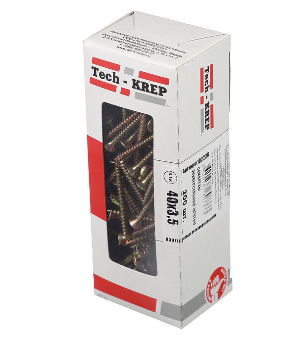 Саморезы универсальные 40х3,5 мм (200 шт) желтые - коробка с окном ( 0,316 кг) | 102236 | Tech-KREP