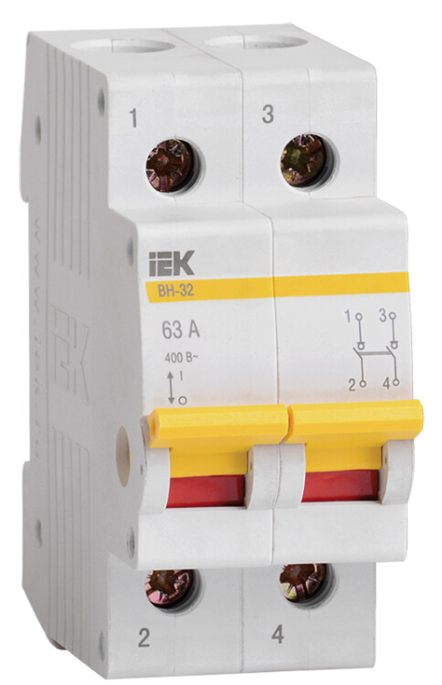 Выключатель нагрузки модульный (мини-рубильник) ВН-32 2Р 63А | MNV10-2-063 | IEK