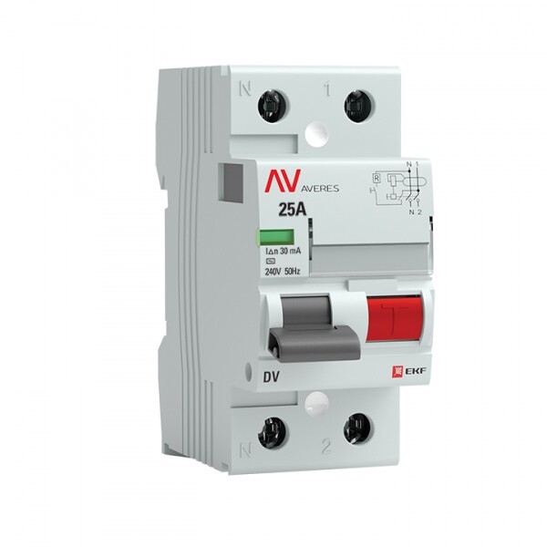 Выключатель дифференциальный (УЗО) DV 2п 25А 30мА тип AC AVERES | rccb-2-25-30-ac-av | EKF