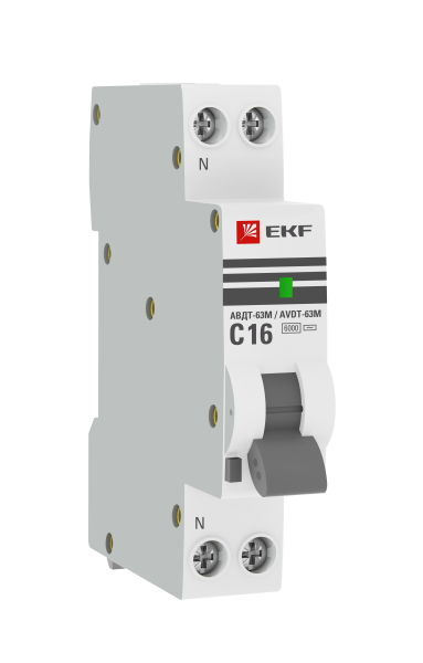 Выключатель автоматический дифференциального тока АВДТ-63М 1п+N 16А C 30мА тип AС (1 мод) PROxima (электронный,) | DA63M-16-30 | EKF