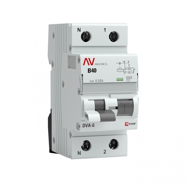 Выключатель автоматический дифференциального тока DVA-6 1п+N 40А C 30мА тип AC AVERES | rcbo6-1pn-40C-30-ac-av | EKF