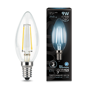 Лампа светодиодная LED 9Вт E14 4100K Filament Candle (Свеча) | 103801209 | Gauss