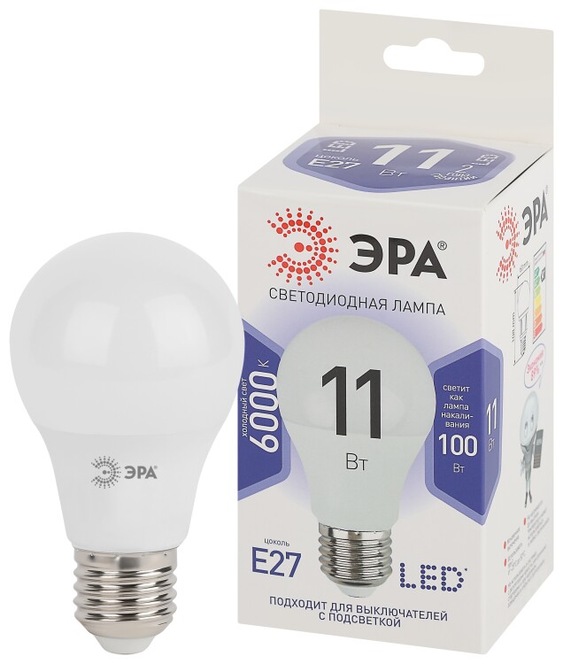 Лампа светодиодная LED 11Вт Е27 6000К smd A60-11W-860-E27 | Б0031394 | ЭРА