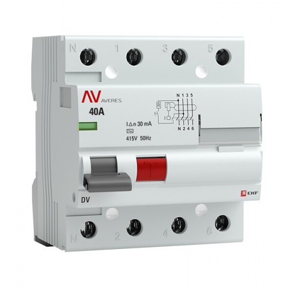 Выключатель дифференциальный (УЗО) DV 4п 40А 30мА тип AC AVERES | rccb-4-40-30-ac-av | EKF