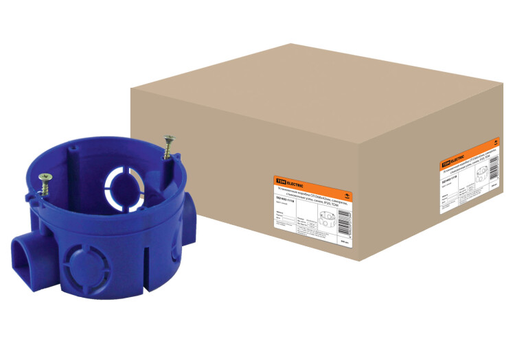 Коробка установочная 68х42 стыковочные узлы, синяя с саморезами | SQ1402-1118 | TDM