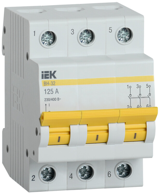 Выключатель нагрузки модульный (мини-рубильник) ВН-32 3Р 125А | MNV10-3-125 | IEK
