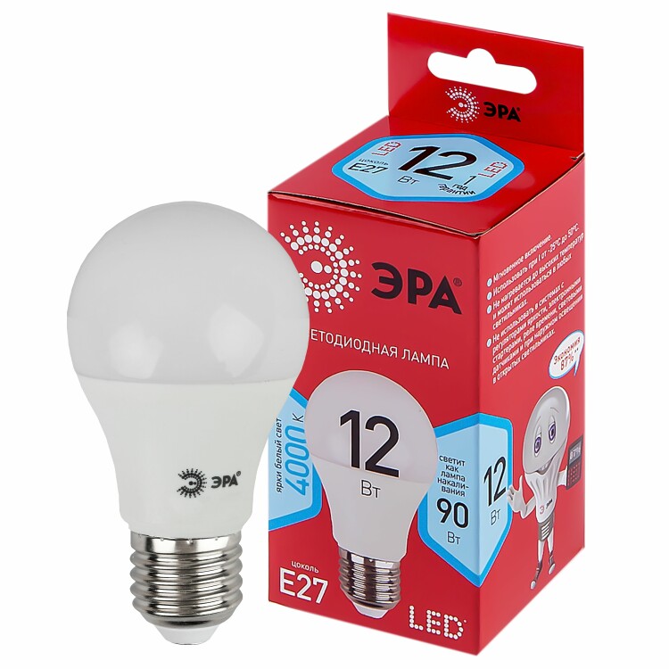 Лампа светодиодная LED A60-12W-840-E27 R (диод, груша, 12Вт, нейтр, E27) (10/100/2000) | Б0049636 | ЭРА