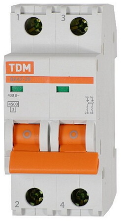 Выключатель автоматический двухполюсный ВА47-29 16А C 4,5кА | SQ0206-0093 | TDM