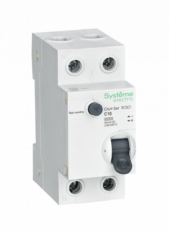 Выключатель автоматический дифференциального тока 1P+N 10А 30мА С Тип-AС 4.5kA City9 | C9D34610 | Systeme Electric