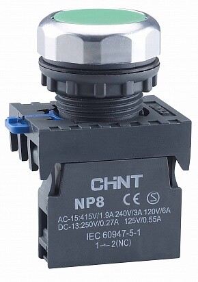 Кнопка управления NP8-10BN/3 без подсветки зеленая 1НО IP65 (R) | 667232 | CHINT